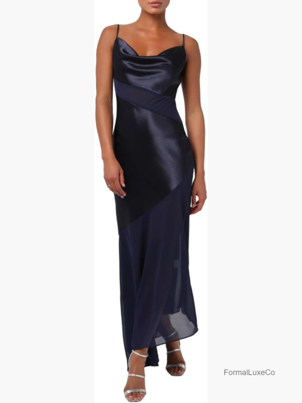 Asymmetrical Cowl Neck Maxi Dress with Sliders